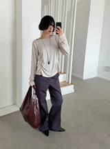 BOAT-NECK SHIRRING HOOD TOP