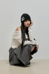 Cowl-neck Open Shoulder Tee_Ivory