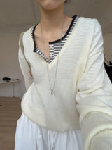 [wool50%] Danny Deep V-Neck Over Fit Knit