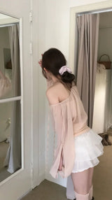 [ slit point ] forget-me-not long chiffon drape lose blouse