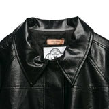 [LINE] Collar Crop Leather Jacket