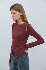 CUT OUT WRAP KNIT TOP - DEEP RED