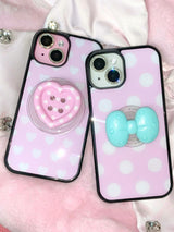 heart button phone grip - pink (stick-on)