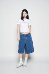 25SS POINT LOGO POCKET DENIM SHORT PANTS BLUE