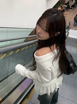 Punk Snap Button Brushed Off-Shoulder Knit
