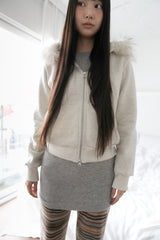 trimming fur hood zip-up(2colors)