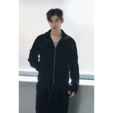 ベルベットコーデュロイカーブクロップジップアップ(Black)