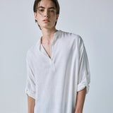 linen concho roll up shirt white