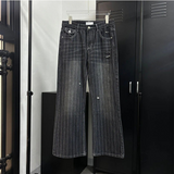 [Unisex] ストライプブラシセミワイドデニムパンツ