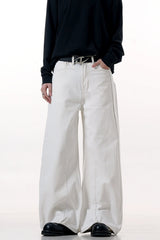White Patchwork Wide-Leg Jeans