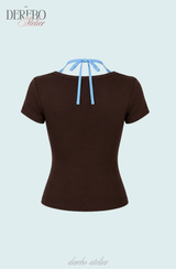 Blue Halter Brown Short-Sleeved T-shirt