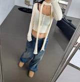 (SCARF & KNIT SET) DREAMY SOFT RIBBED CARDIGAN SCARF SEMI-CROPPED KNIT - 2 COLOR