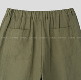 No-Mace Back Banding Two-Tuck Linen Wide Pants
