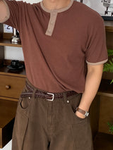 Waffle ringer henley neck short sleeve t-shirt