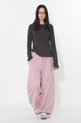 Relaxed and casual loose-fitting straight-leg pink pants, casual trousers
