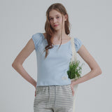 Puff U-neck T-shirt (Blue)