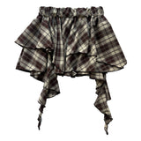 Bohemian uncut frill banding tartan check mini skirt (2 colors)