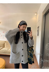 turtleneck button oversized-fit half cardigan