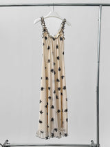 Beige Black Flower Long Dress