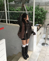 Curved leather jacket