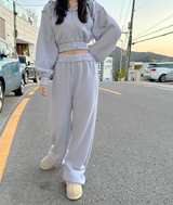 (ZIP-UP & PANTS SET!) 4 COLORS THICK FLEECE RIBBED CROPPED TRAINING ZIP-UP