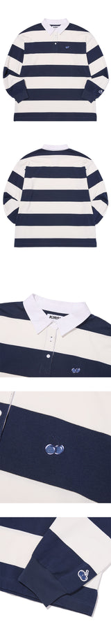 ストライプラグビールーズフィットTシャツ【ネイビー】