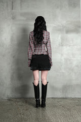 CHECK CORSET SHIRT #PINK GRAY