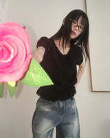 [MADE] Pure Frill Lace String Short-Sleeved Blouse