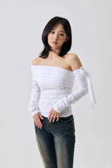 RIEN ONE-SHOULDER SHIRRING TOP / WHITE