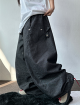 ストライプスナップデニムバルーンロングパンツ 💙🖤2カラー