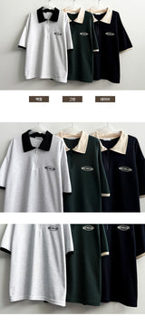 Light Half Zip-Up Coloring Collar Short Sleeve T-shirt