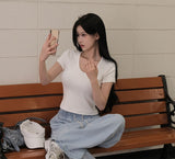 [BELLIDE MADE] Bubble, U-neck semi-cropped short-sleeved T-shirt