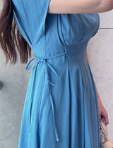 Javet V-Neck Pintuck Flare Long One Piece