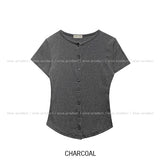 [U-BASIC] Roundy Slim Button Short Sleeve Cardigan