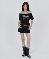 CONY MISFIT KISS GLITTER OFF SHOULDER TEE / BLACK