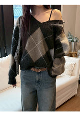 [F/W] Argyle brush v neck knit(2color)