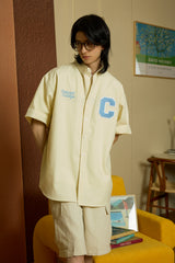 Sky blue C Patch Yellow Oxford short-sleeved Shirt [Unisex]