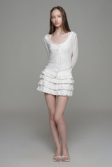 Cream donuts sheer cardigan, White