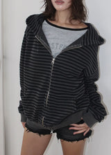 STRIPE WASHING HOOD ZIP-UP (2color)
