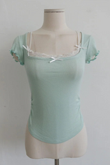 RUFFLE-TRIM RIBBED BABY TEE (4COLORS!)