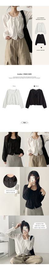 Delo lace ribbon shirring blouse