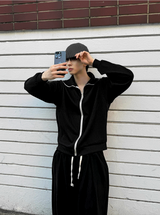 high-neck ribbed zip-up