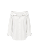 Elowen Open Collar Wide Cuff Long Sleeve Shirt White