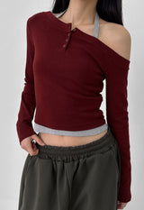 [MADE] Delfina Burton Unbalanced Off-Shoulder Long Sleeve T-shirt
