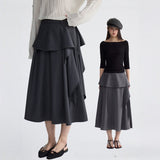 Soft ruffle striped asymmetrical flare skirt