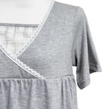 (2color) Lace Check Layered Neck Shirring Balloon Tee