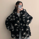 フラワーオーバーサイズダンブルフードジップアップジャンパー