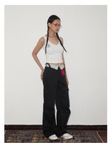 rirri SS24 Cotton-Tencel Relaxed Cargo Pants with All-Over Print in Black