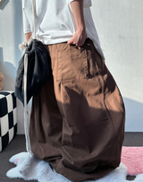 KOREAN/KEYRING 🤎 KEYRING BELT BALLOON WIDE COTTON LONG PANTS 🤎💚💛🖤 - 5 COLORS