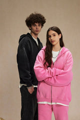 Vintage Spray-Dyed Zip Up Hoodie - Black